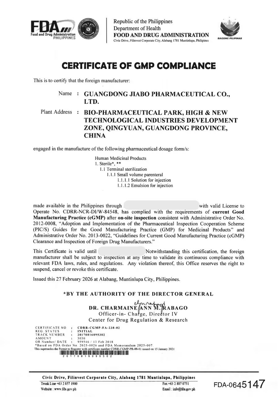 Cumplimiento de GMP por parte de la FDA de Filipinas 